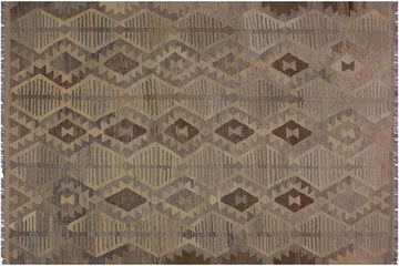 Flat Weave Kilim, Antique, Navaho, Vintage, Handmade, Geometric Kilim Gray Beige Hand-Woven Rectangle 100% Wool Area Rug 5 x 6